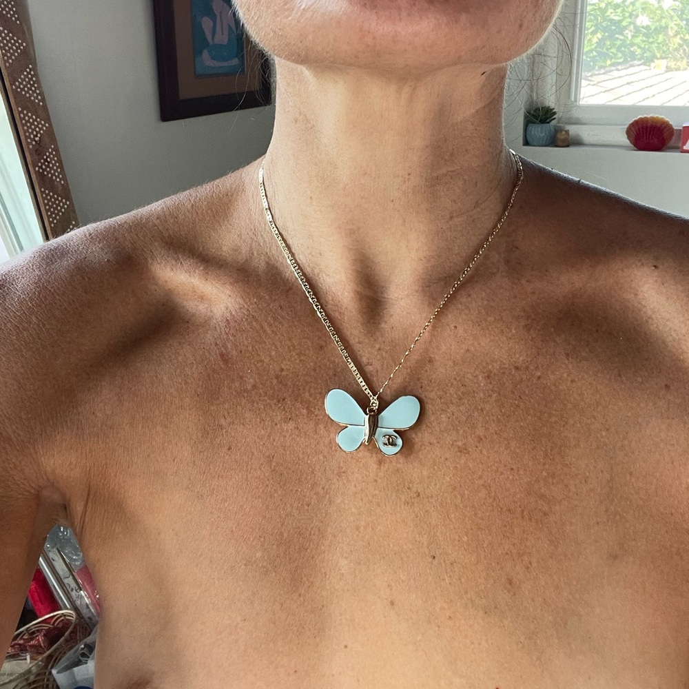 Upcycled CC CHANEL Butterfly Pendant Necklace - Picture 2 of 4